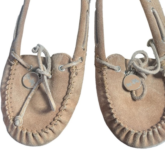 Coach Antonia Suede Shearling Tan Slip On Moccasin Slippers Sz 7.5 B - Picture 10 of 13